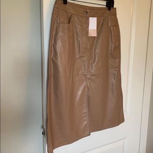 NWT JustFab Faux leather tan midi skirt